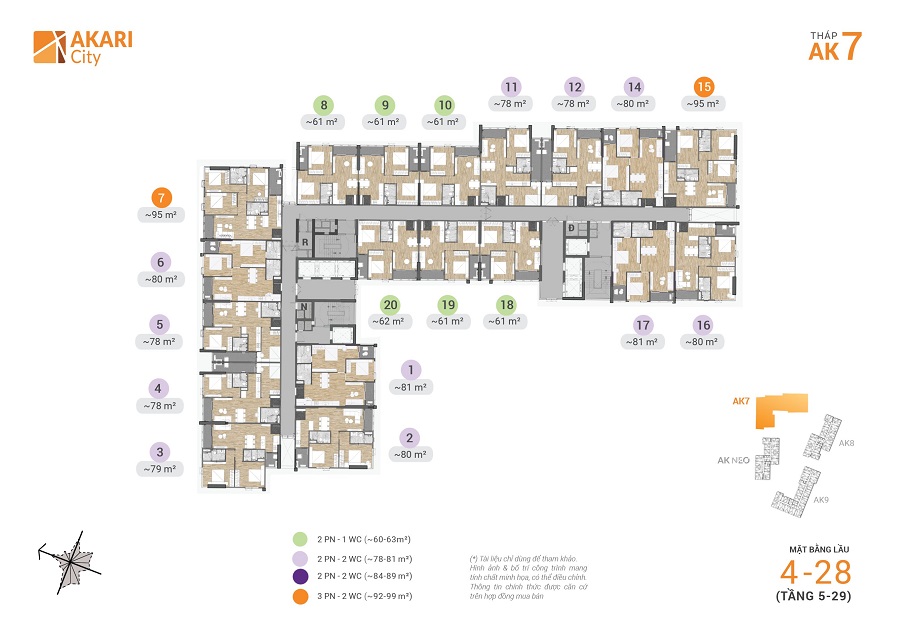 Mặt Bằng Tầng 5-29 Block AK7 Căn Hộ Akari City