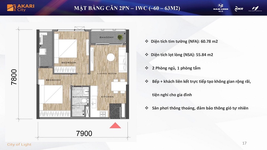 Mẫu Căn 2PN - 1WC