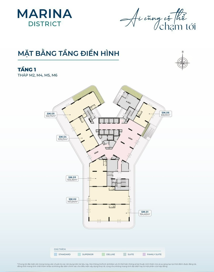 Mặt Bằng Tầng 1 Tháp M2 - M4 - M5 - M6 Marina District