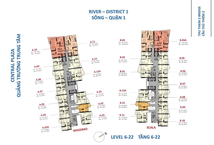 Mặt Bằng Tầng 6-22 The MetroPole Thủ Thiêm