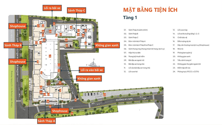 Mặt Bằng Tiện Ích Tầng 01 The Privia Khang Điền