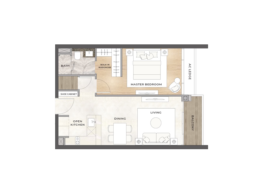 Mẫu Căn 1 Phòng Ngủ The River